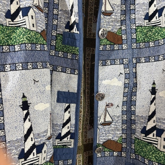 Vtg 90s Blair Nautical Sailboat Lighthouse Tapestry Jacket Lined Sz 2XL Coastal - Picture 2 of 14
